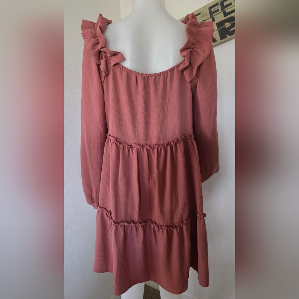 NWT Oddi Long Balloon Sleeve Knee Length Ruffled A - Line Boho Dress Size L - Picture 3 of 7